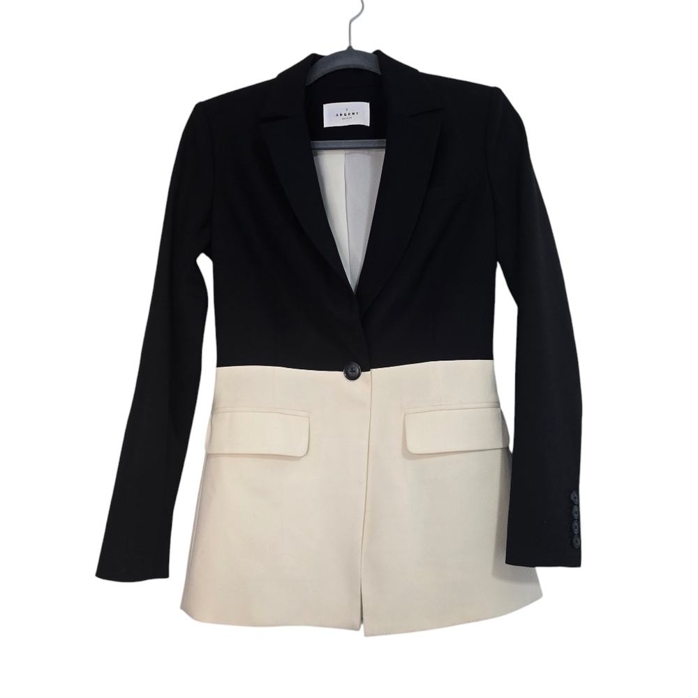 Argent Virgin Wool Black Cream Colorblock Blazer business quiet luxury